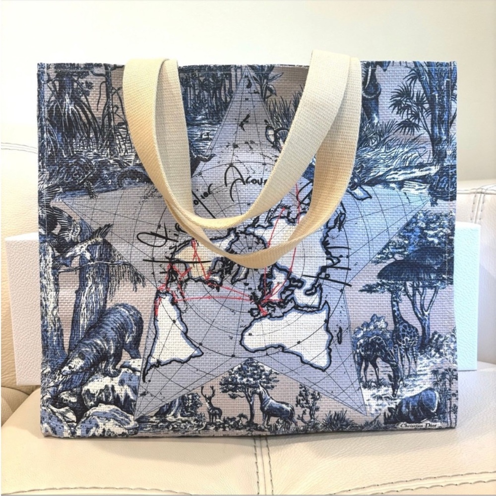 Dior Blue and Cream Print Tote Bag Authentic